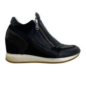 Geox Women’s Black Leather & Suede With Zip Closure Wedge Sneakers Sz US 9 -EU40